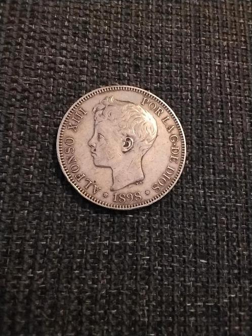Zilveren 5 peseta 1898 Spanje, Postzegels en Munten, Munten | Europa | Niet-Euromunten, Overige landen, Zilver, Verzenden