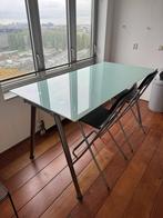 Eettafel hoog van glas (verstelbaar) inclusief 2 barkrukken, Ophalen, Gebruikt, 50 tot 100 cm, Glas