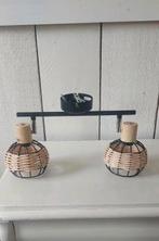 Zeer leuke plafondlamp zwart met hout en pitriet. Lamp, Ophalen of Verzenden, Zo goed als nieuw