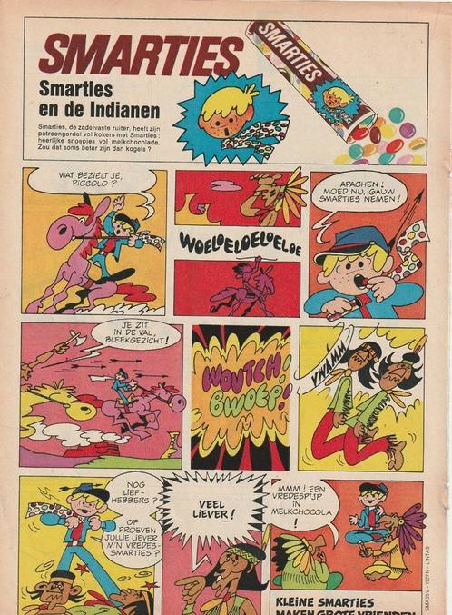 retro reclame 1971 Smarties chocolade snoepjes indianen, Verzamelen, Retro, Overige typen, Verzenden