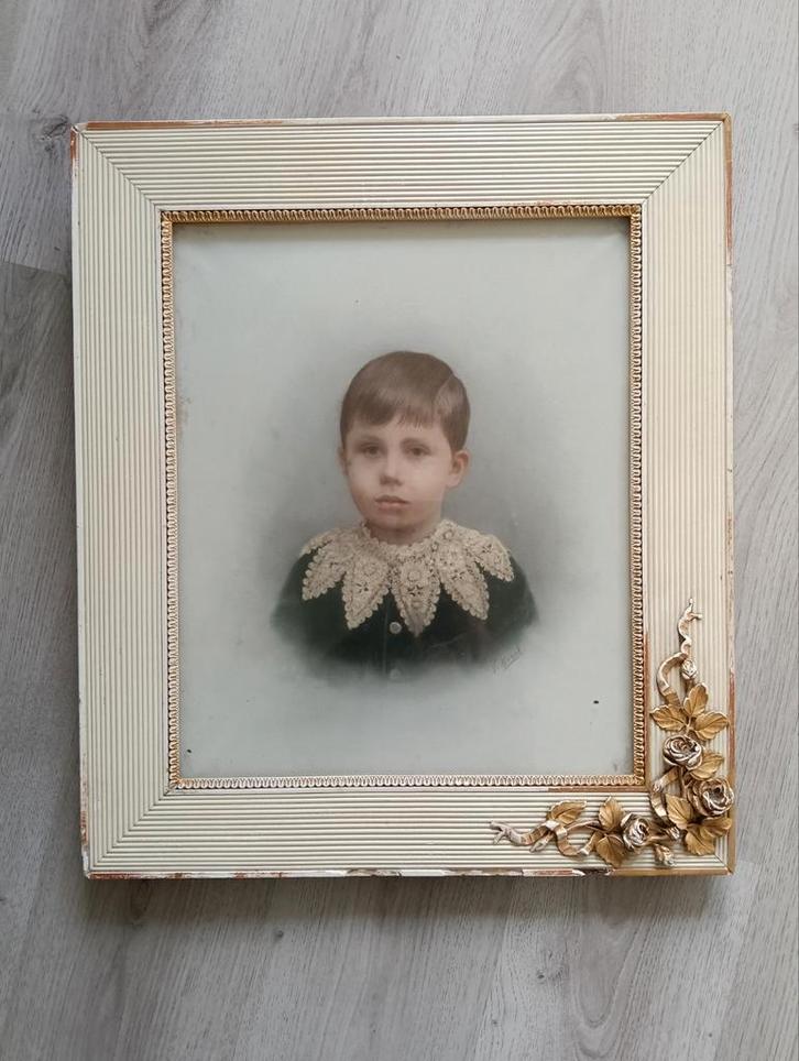 V Morel - 19e eeuw - Portet jongetje met witte kraag, Antiek en Kunst, Kunst | Schilderijen | Klassiek, Ophalen of Verzenden