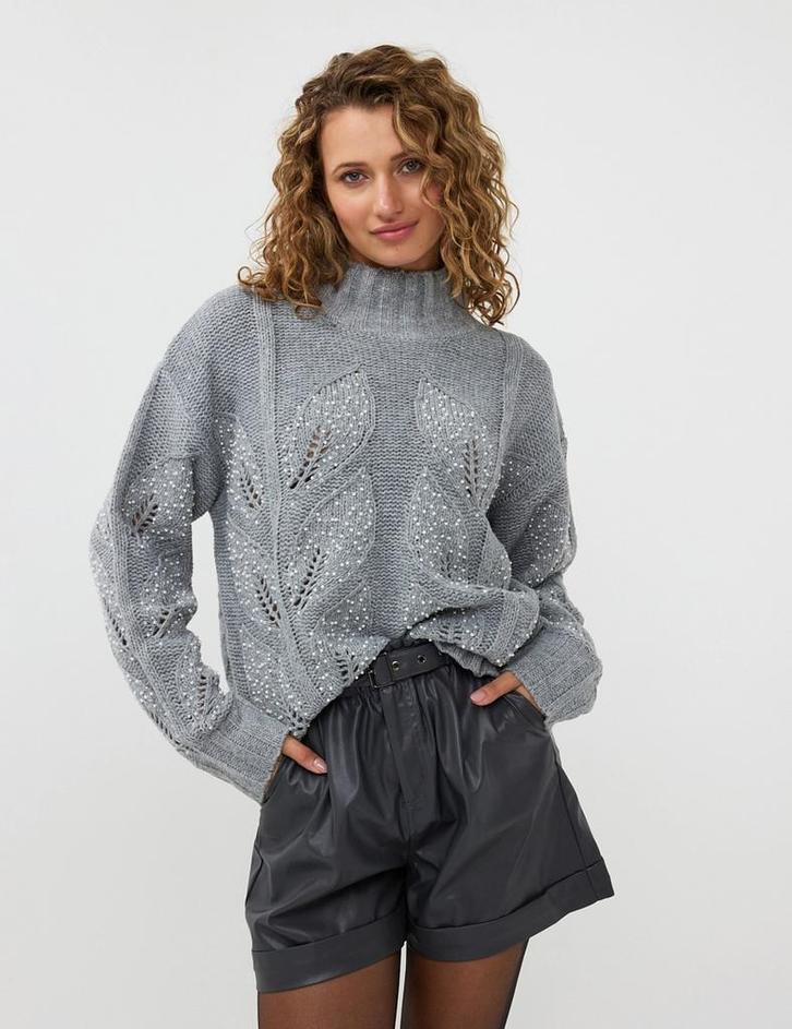 NIEUW! Mooie Esqualo coltrui met parels kralen maat M/L!, Kleding | Dames, Truien en Vesten, Nieuw, Maat 38/40 (M), Grijs, Verzenden