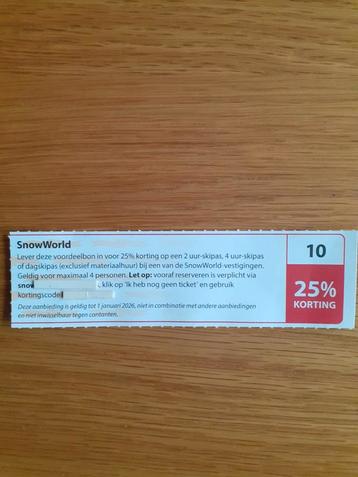 SNOWWORLD 25% KORT OP SKIPASSEN GELDIG IN ALLE VESTIGINGEN! beschikbaar voor biedingen