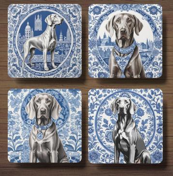Weimaraner Delfts Blauw onderzetters met houder beschikbaar voor biedingen