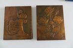 2 oude wanddecoraties van dun koper reliëf afbeelding. AJ of, Antiek en Kunst, Ophalen of Verzenden
