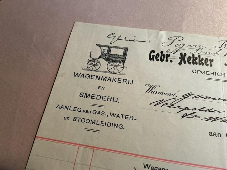 Oude Rekening Gebr. Hekker Warmond 1925, Verzamelen, Overige Verzamelen, Gebruikt, Verzenden