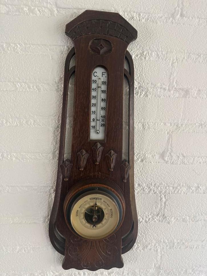Antieke Barometer met Thermometer, Antiek en Kunst, Antiek | Koper en Brons, Ophalen of Verzenden