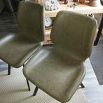 2 x olijf groene kunstleren eetkamerstoelen met stalen poten, Ophalen, Twee, Overige kleuren, Zo goed als nieuw