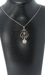Roos diamant parel antieke hanger zilveren gourmet ketting, Sieraden, Tassen en Uiterlijk, Antieke sieraden, Ophalen of Verzenden