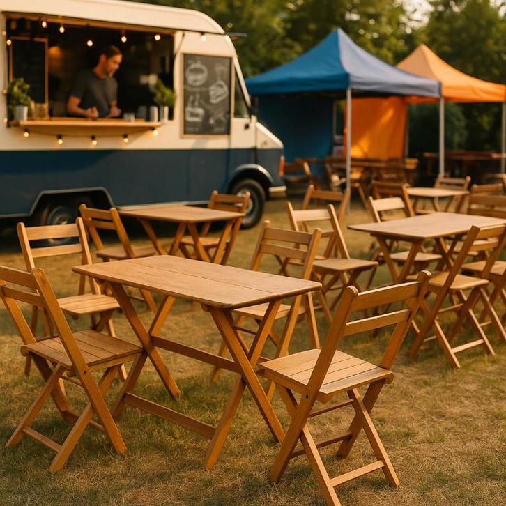 Partij retro vintage houten horeca klapstoelen STOKKUM.  345, Huis en Inrichting, Stoelen, Gebruikt, Vijf, Zes of meer stoelen