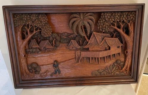 Houtwerk uitgesneden Schilderij Bali, Huis en Inrichting, Woonaccessoires | Wanddecoraties, Gebruikt, Ophalen of Verzenden