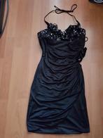 Schitterende zwarte vintage jurk met pailletten - Okada S, Zwart, Ophalen of Verzenden, Knielengte, Maat 36 (S)