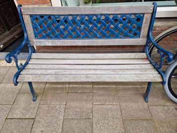 tuinbank gietijzer hout bankje blauw beschikbaar voor biedingen