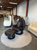 Bruine leren relax fauteuil met voetbankje Stressless, Huis en Inrichting, 2871SK, Ophalen of Verzenden, Zo goed als nieuw, Marco