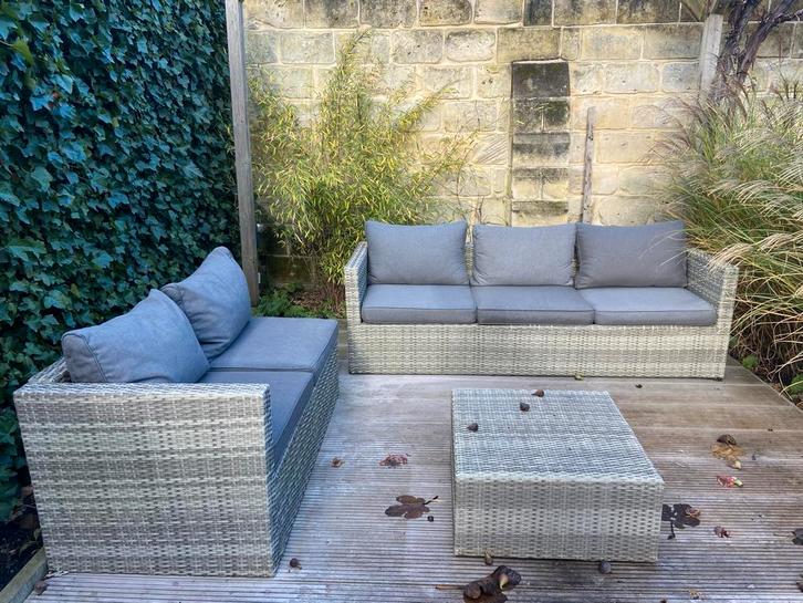 Complete Lounge Tuinset met Kussens, Tuin en Terras, Tuinsets en Loungesets, Gebruikt, Loungeset, Wicker, 5 zitplaatsen, Bank