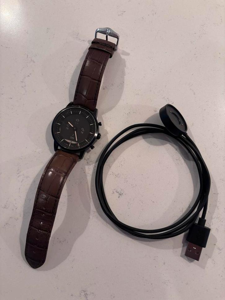 Fossil Collider HR Smartwatch met Lader, Sieraden, Tassen en Uiterlijk, Smartwatches, Gebruikt, Android, Zwart, Hartslag, Waterdicht