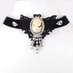 Zwarte fluwelen choker ketting met strass camee, Nieuw, Overige materialen, Met strass, Zwart