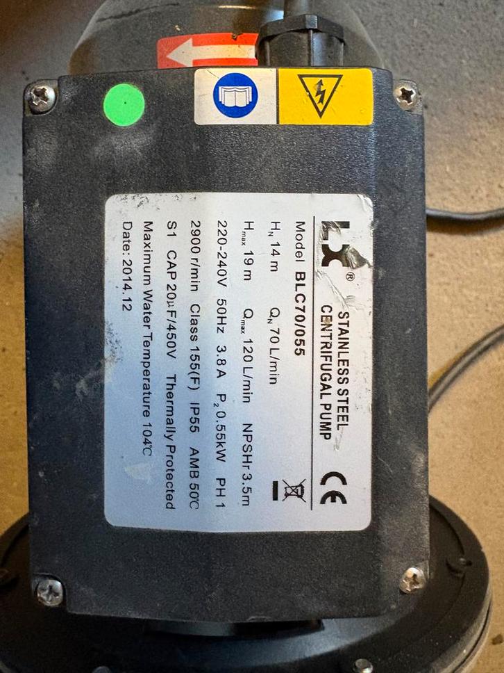 Pomp BLC70/055 - RVS Centrifugaalpomp, Tuin en Terras, Waterpompen, Gebruikt, Elektrisch, Voorzetpomp, Ophalen of Verzenden