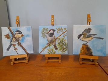 Schilderij zwarte mezen en mus - 3st €99 - origineel cadeau beschikbaar voor biedingen