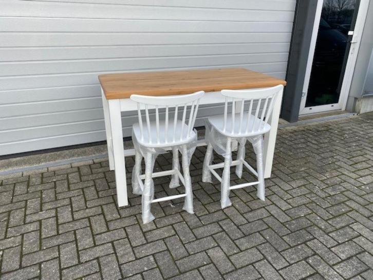 mooie bistro thonet sta tafel eiken met krukken fameg 140x70, Huis en Inrichting, Barkrukken, Zo goed als nieuw, 60 tot 90 cm