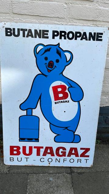 Antiek metalen bord dubbelzijdig Butane Propane Butagaz beschikbaar voor biedingen