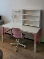 Bureau Ikea Pahl roze met opbergruimte en bureaustoel, Huis en Inrichting, Bureaus, Ophalen, In hoogte verstelbaar, Gebruikt