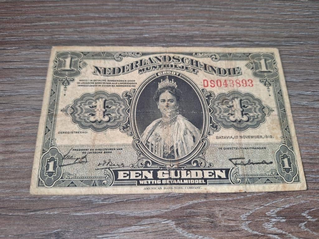Zeldzaam biljet 1 gulden Nederlands-Indië, 1919, Postzegels en Munten, Bankbiljetten | Nederland, 25 gulden, Ophalen of Verzenden