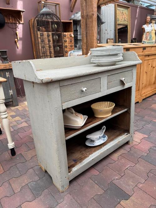 Commode, zacht grijs, twee lades, open vakken, plank, Antiek en Kunst, Curiosa en Brocante, Ophalen