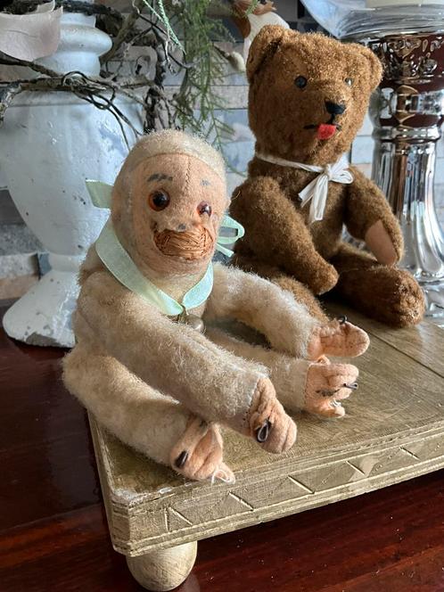 Antiek steiff aapje en antiek beertje, Antiek en Kunst, Antiek | Speelgoed, Ophalen of Verzenden