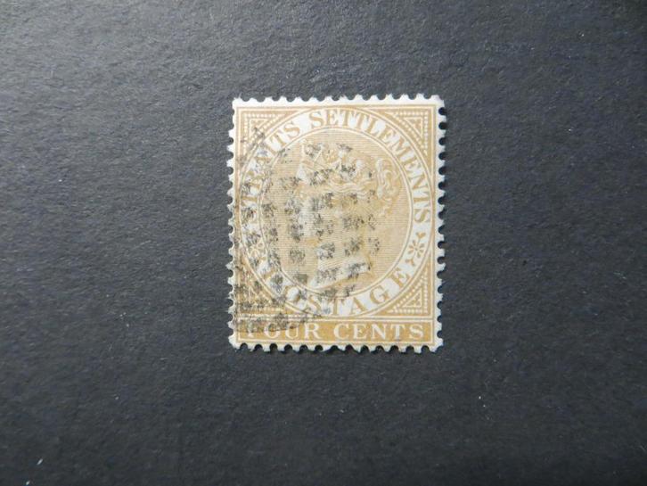 A03385: Straits Settlements QV 4 c CA, Postzegels en Munten, Postzegels | Azië, Ophalen of Verzenden