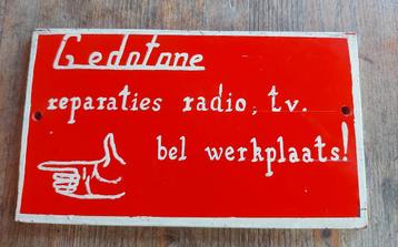 Vintage reclamebordje Gedotone  radio & tv werkplaatsbel  beschikbaar voor biedingen