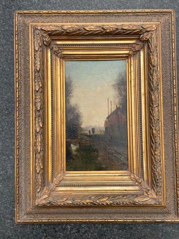 Fraai ingelijst antiek schilderij gesigneerd beschikbaar voor biedingen