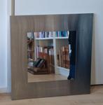 Moderne vierkante spiegel met een rvs frame, Vierkant, Ophalen of Verzenden, Zo goed als nieuw, Minder dan 100 cm