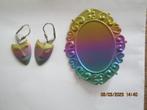 Set Disco oorbellen + broche, Ophalen of Verzenden, Nieuw, Paars, Overige materialen