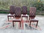 Nieuwstaat ! Chesterfield schapen leren eetkamer 4 x stoelen, Huis en Inrichting, Stoelen, Ophalen, Bruin, Hout, Zo goed als nieuw