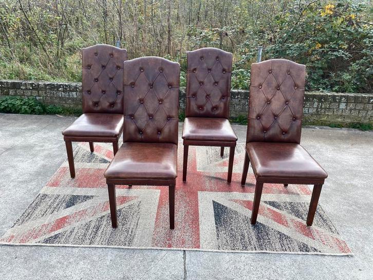 Nieuwstaat ! Chesterfield schapen leren eetkamer 4 x stoelen, Huis en Inrichting, Stoelen, Zo goed als nieuw, Vier, Hout, Leer