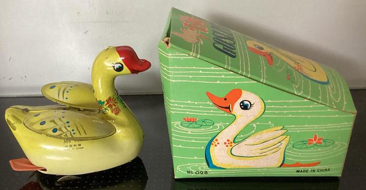 Vintage opwindbare blikken Eend MS 098,China,nieuw in doos, Antiek en Kunst, Antiek | Speelgoed, Ophalen