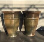 Grote hoge 59cm twee bloempotten groen geglazuurd, Tuin en Terras, Bloempotten, 40 cm of meer, Rond, Zo goed als nieuw, Terracotta