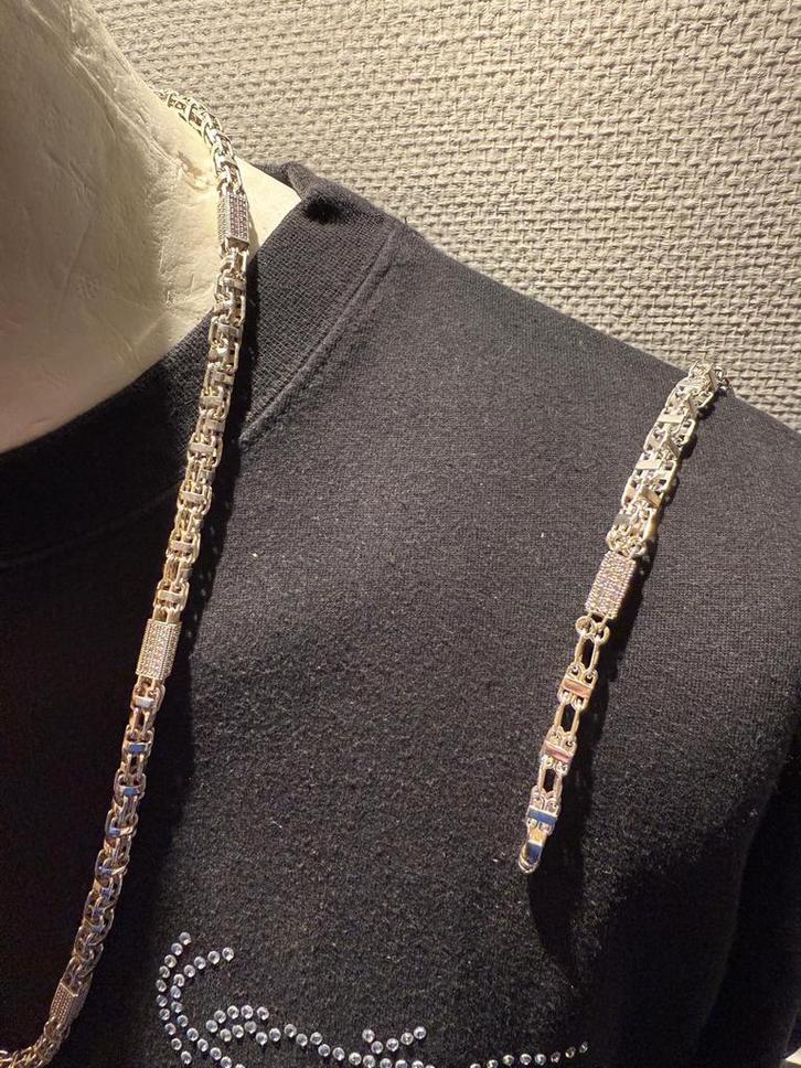 Magnum ketting en armband set iced out 6mm 70cm / 23cm, Sieraden, Tassen en Uiterlijk, Kettingen, Zo goed als nieuw, Zilver, Zilver