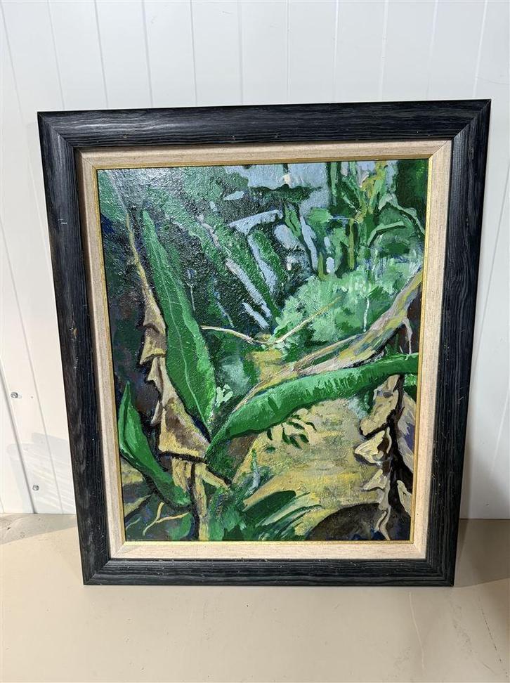 Schilderij in lijst groen jungle, Antiek en Kunst, Kunst | Schilderijen | Abstract, Ophalen of Verzenden