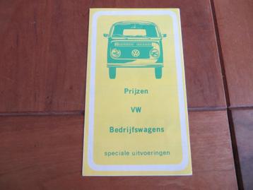 Prijslijst Volkswagen Transporter T2 speciale uitvoering '73 beschikbaar voor biedingen