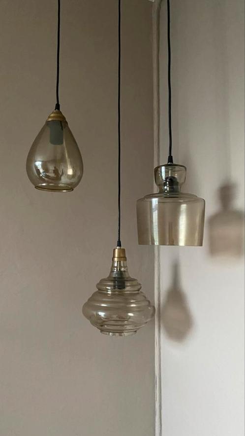 Bruin/goudkleurige glazen hanglampen, Huis en Inrichting, Lampen | Hanglampen, Zo goed als nieuw, Minder dan 50 cm, Glas, Ophalen of Verzenden
