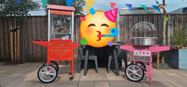 Te huur suikerspin/popcorn machine, Hobby en Vrije tijd, Feestartikelen | Verhuur, Zo goed als nieuw, Overige, Ophalen