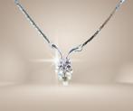Lief! ART DECO 835 zilveren blaadjes ketting met kristal!, Met kristal, Verzenden, Zo goed als nieuw, X