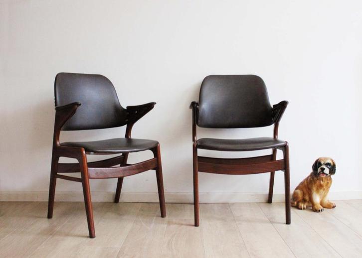 2 Mid Century retro stoelen. Vintage design stoel, Pynock., Huis en Inrichting, Stoelen, Gebruikt, Twee, Hout, Overige materialen