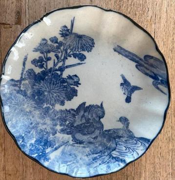 Japans Katagami Porseleinen Bord Vogels 19de eeuw Meiji  beschikbaar voor biedingen
