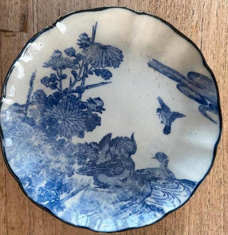 Japans Katagami Porseleinen Bord Vogels 19de eeuw Meiji, Antiek en Kunst, Antiek | Porselein, Verzenden