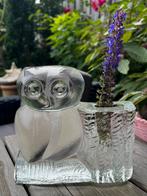 Vintage Zware Zweeds Pukeberg Glas Vaas  Uil Oehoe 4 KG, Antiek en Kunst, Antiek | Glas en Kristal, Ophalen of Verzenden