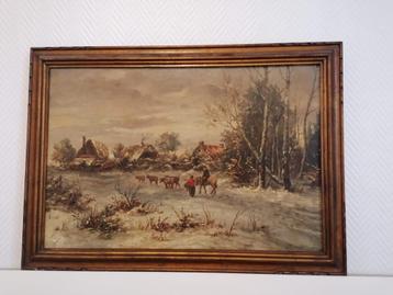 Winters Landschap met Boerderij en Figuren–Olieverf op doek beschikbaar voor biedingen
