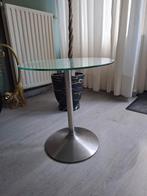 Moderne glazen bijzettafel met rvs frame, Huis en Inrichting, Tafels | Bijzettafels, Minder dan 55 cm, Rond, Glas, Modern